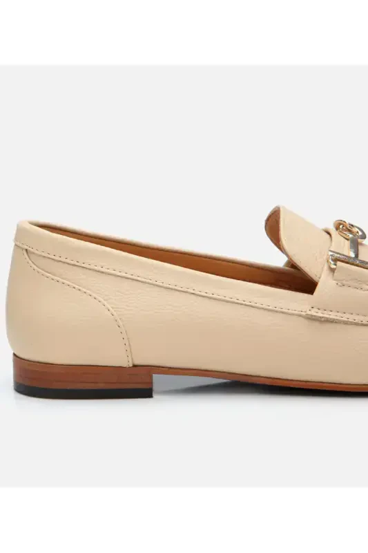 Women's Leather Beige Buckle Loafer - 3