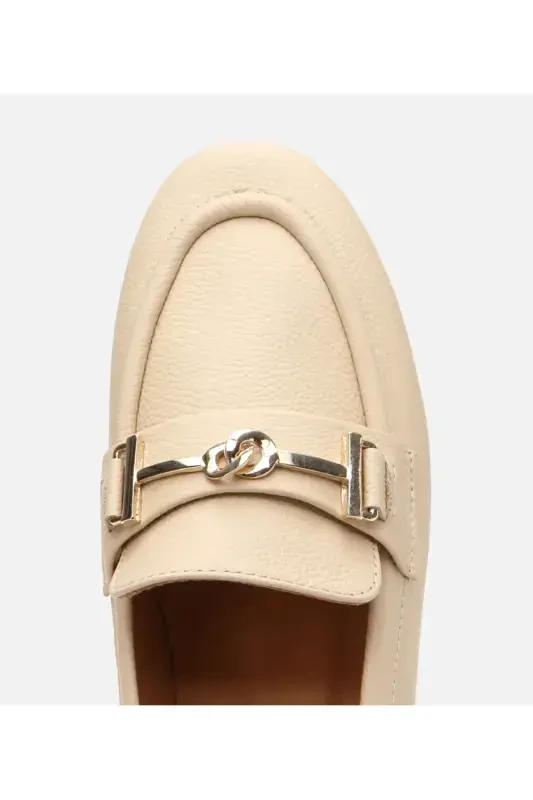 Women's Leather Beige Buckle Loafer - 10
