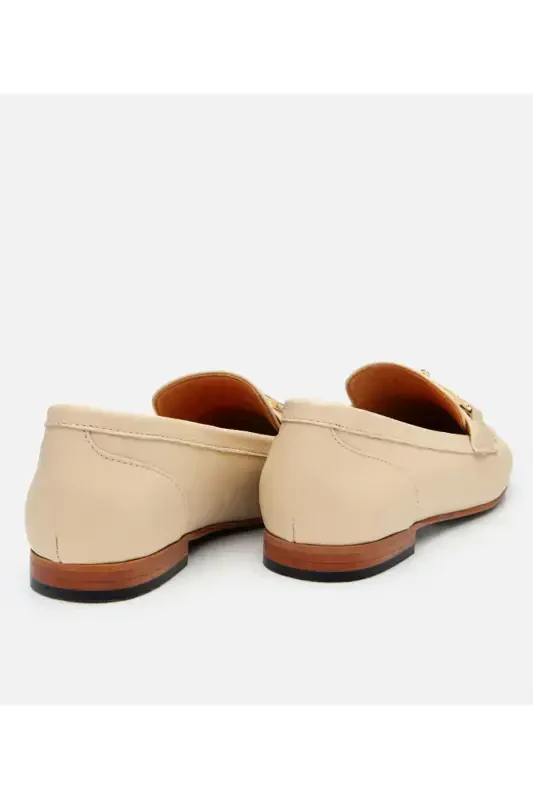 Women's Leather Beige Buckle Loafer - 6