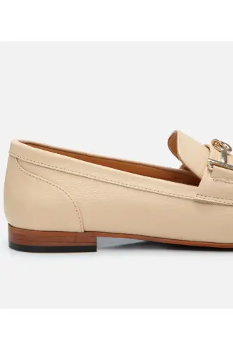 Women's Leather Beige Buckle Loafer - 3