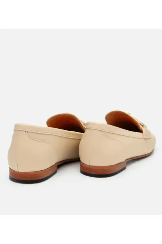 Women's Leather Beige Buckle Loafer - 6