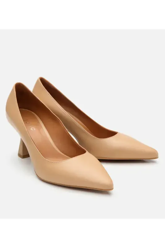 Women's Leather Beige Medium Heel Stiletto-NATURAL - 2