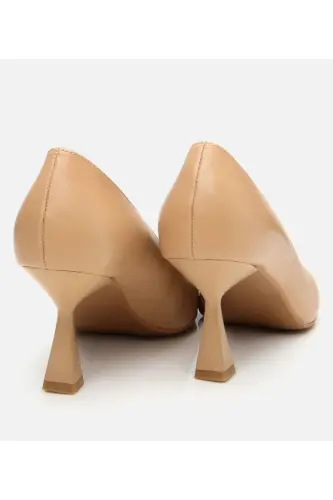 Women's Leather Beige Medium Heel Stiletto-NATURAL - 7