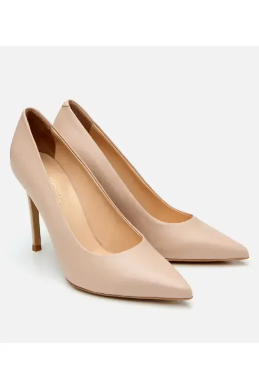 Women's Leather Beige Thin High Heel Stiletto - 2