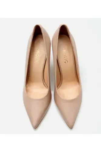 Women's Leather Beige Thin High Heel Stiletto - 8