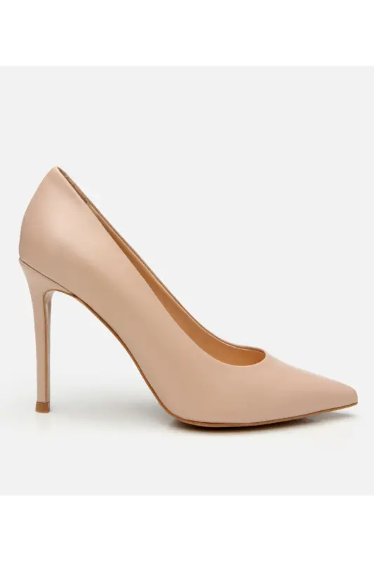 Women's Leather Beige Thin High Heel Stiletto - 1