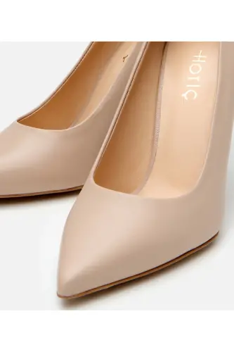 Women's Leather Beige Thin High Heel Stiletto - 3