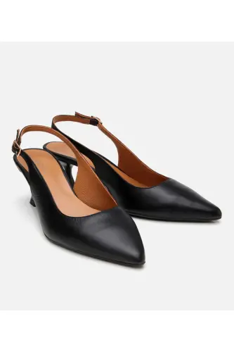 Women's Leather Black Flexible Sole Open Back High Heel Shoes-BLACK - HOTIÇ (1)