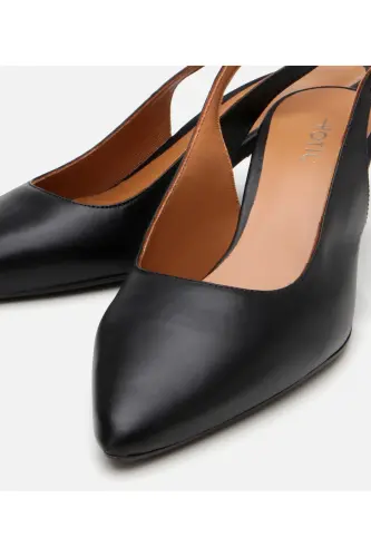 Women's Leather Black Flexible Sole Open Back High Heel Shoes-BLACK - 3