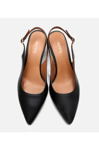 Women's Leather Black Flexible Sole Open Back High Heel Shoes-BLACK - 5