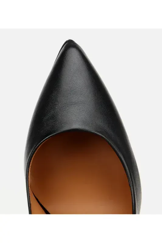 Women's Leather Black Stiletto-BLACK - 4