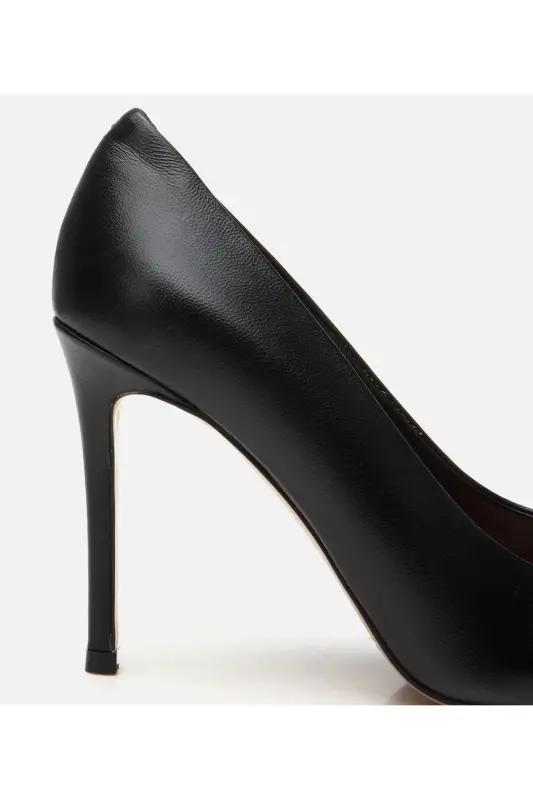 Women's Leather Black Stiletto High Heels - 4