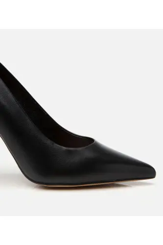 Women's Leather Black Stiletto High Heels - 6