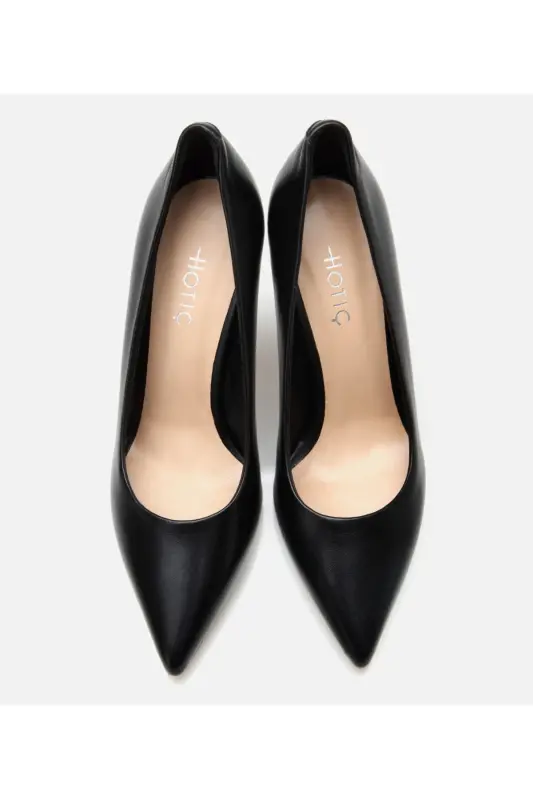 Women's Leather Black Stiletto High Heels - 8