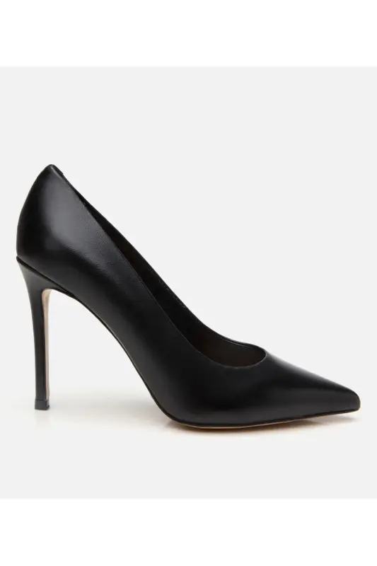 Women's Leather Black Stiletto High Heels - HOTIÇ