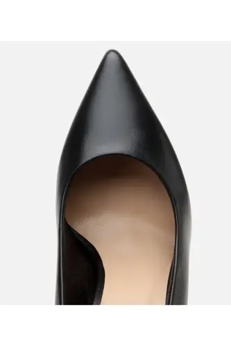 Women's Leather Black Stiletto High Heels - 5