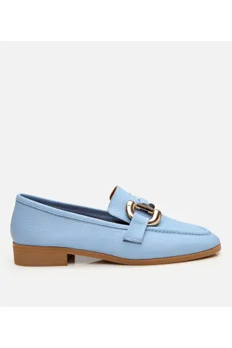 Women's Leather Blue Buckle Daily Loafer-BLUE 