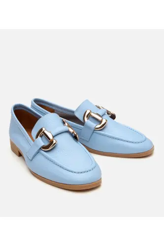 Women's Leather Blue Buckle Daily Loafer-BLUE - 2