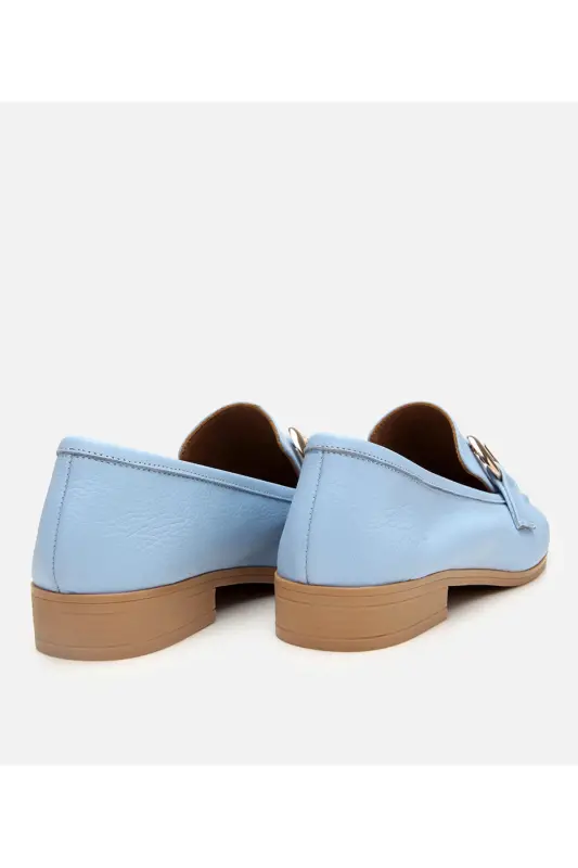Women's Leather Blue Buckle Daily Loafer-BLUE - 5
