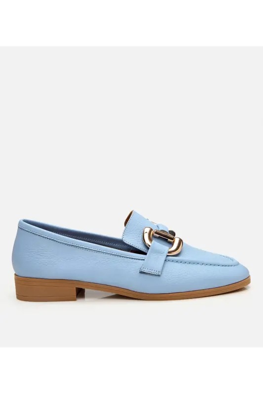 Women's Leather Blue Buckle Daily Loafer-BLUE - HOTIÇ