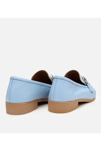 Women's Leather Blue Buckle Daily Loafer-BLUE - 5