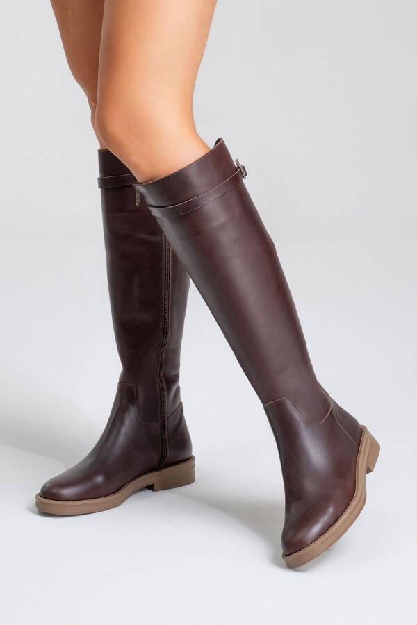 Women's leather boots in coffee color - 1