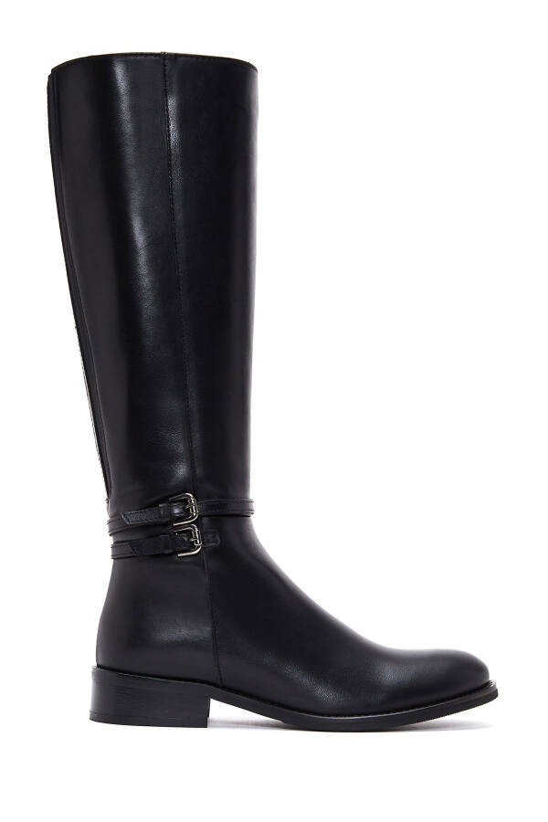 Women's leather boots with black zipper buckle detail. - 1