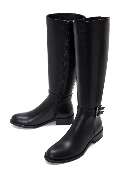 Women's leather boots with black zipper buckle detail. - 7