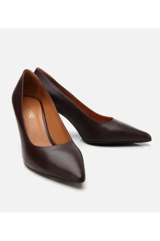Women's Leather Brown Flexible Sole Stiletto-BROWN - 2