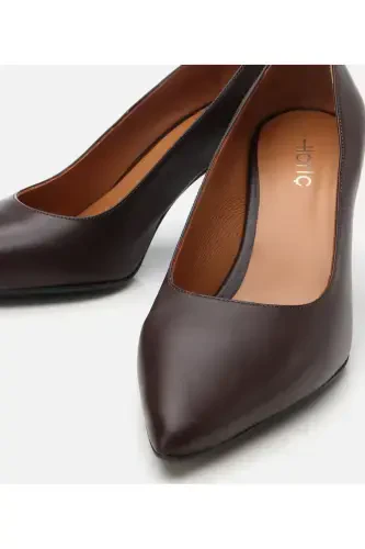 Women's Leather Brown Flexible Sole Stiletto-BROWN - 3