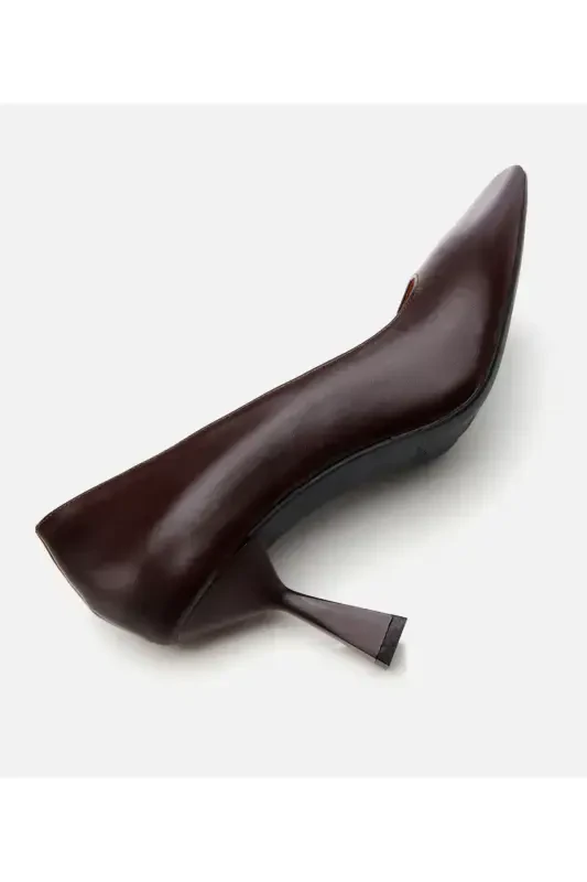 Women's Leather Brown Flexible Sole Stiletto-BROWN - 5