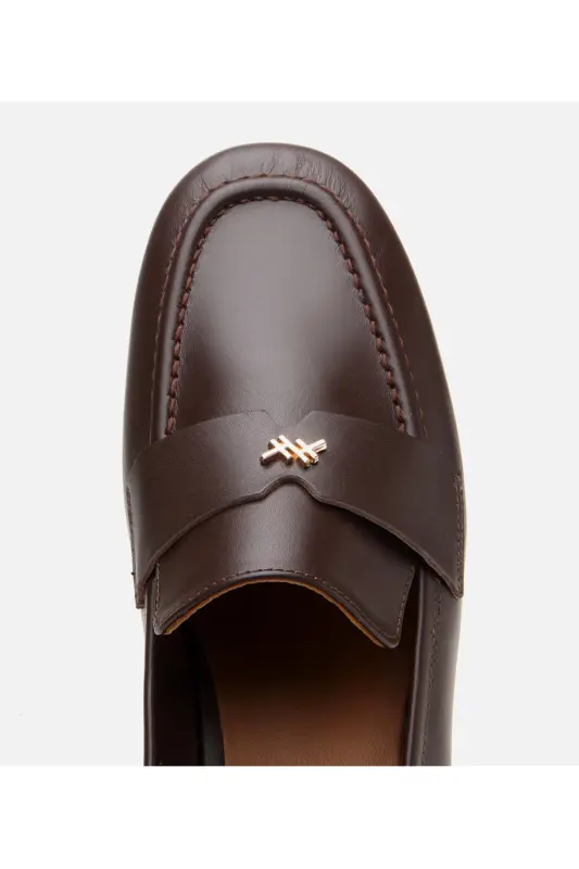Women's Leather Brown Loafer with Logo Detail - BROWN - 5