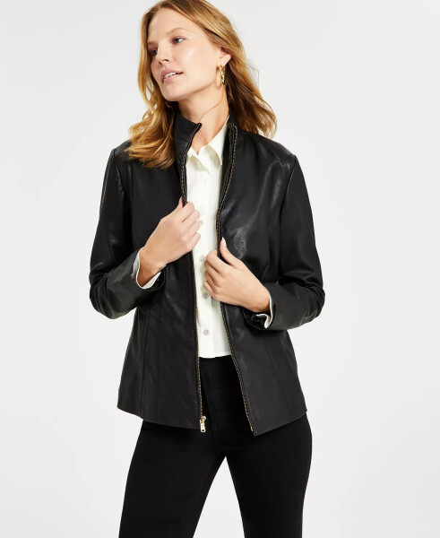 Womens Leather Coat Black - 1