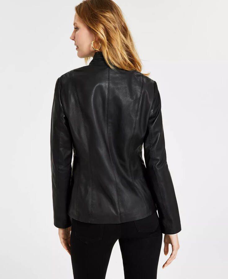 Womens Leather Coat Black - 2