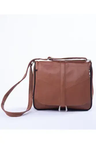 Women's Leather Crossbody Bag-Tan - 1