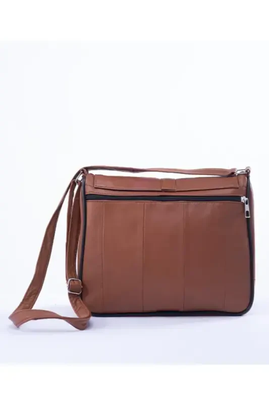 Women's Leather Crossbody Bag-Tan - 2