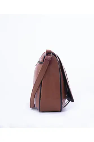 Women's Leather Crossbody Bag-Tan - 3