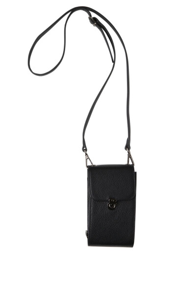 Women's leather crossbody phone bag with zipper and card slots. - 1