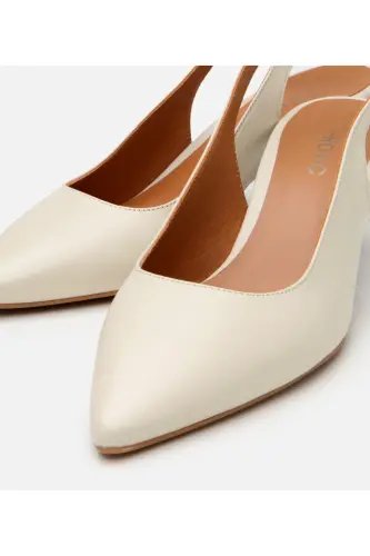 Women's Leather Ecru Backless Heeled Shoes - 3