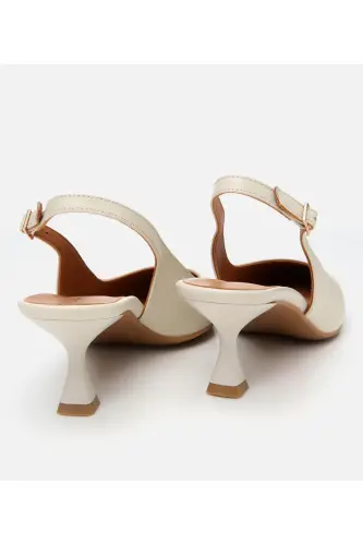 Women's Leather Ecru Backless Heeled Shoes - 4