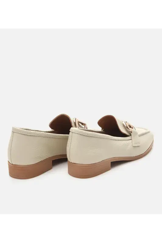 Women's Leather Ecru Buckle Daily Loafer-ECRU - 6