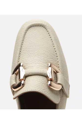 Women's Leather Ecru Buckle Daily Loafer-ECRU - 4