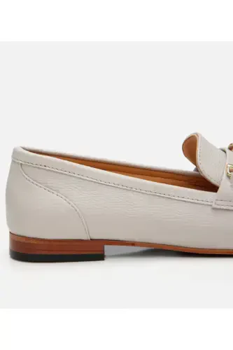 Women's Leather Ecru Buckle Loafer - 3