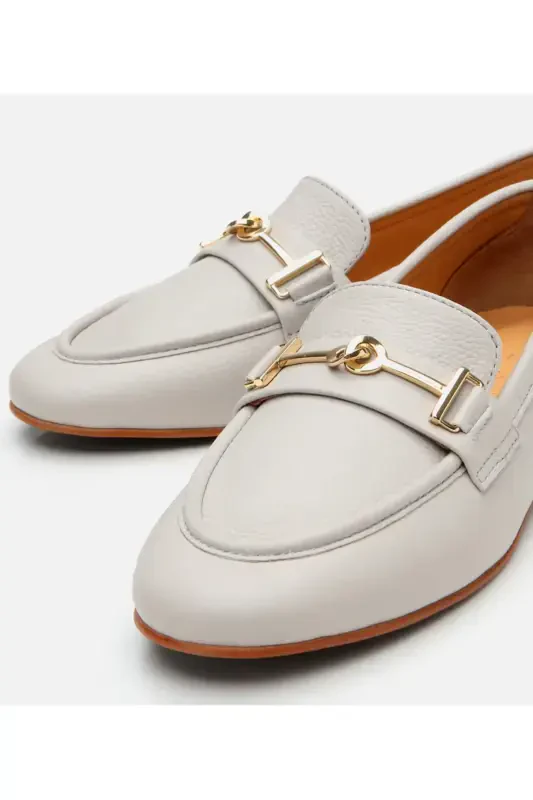 Women's Leather Ecru Buckle Loafer - 11