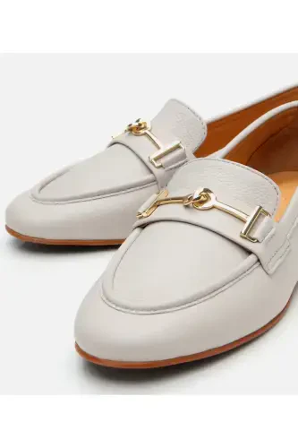 Women's Leather Ecru Buckle Loafer - 4