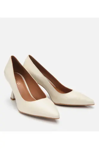 Women's Leather Ecru Flexible Sole Stiletto - BONE - 3