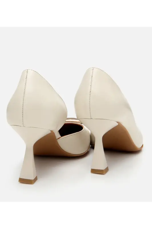 Women's Leather Ecru Mid Heel Stiletto - 6