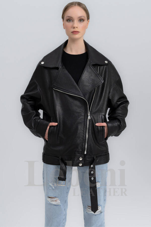 Women's Leather Jacket - Genuine Leather Motorcycle Jacket Women's Real Leather Biker Jacket Oversize Leather Jacket - 11