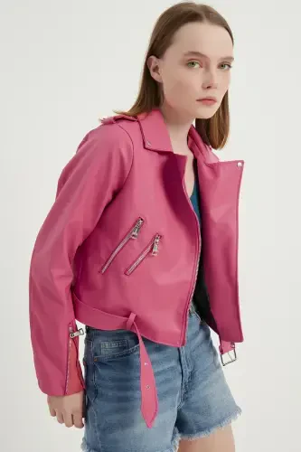 Women's Leather Jacket Seamless-pink - 3