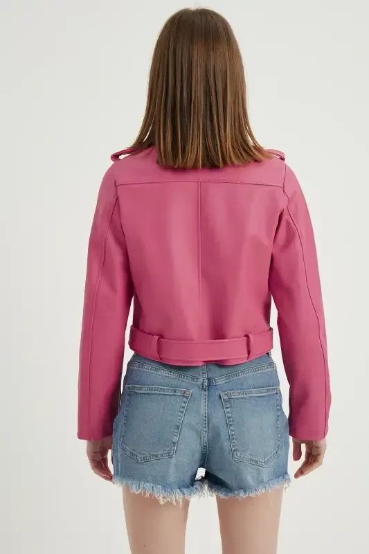 Women's Leather Jacket Seamless-pink - 5